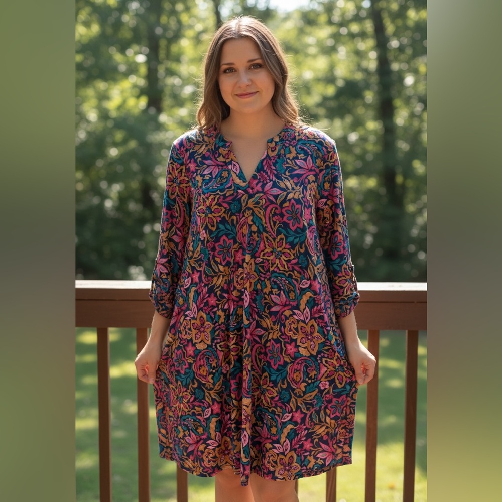 Dear Scarlett Floral Print Dress with Pink and Blue Accents